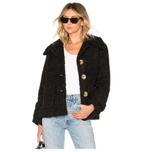 Free People Black Button Front Teddy Bear Sherpa So Soft Cozy Peacoat